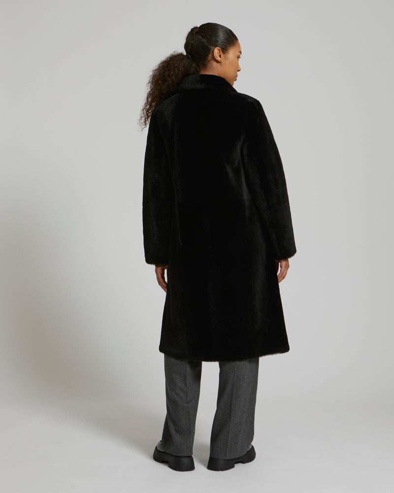 Reversible merino lambskin coat - black - Yves Salomon