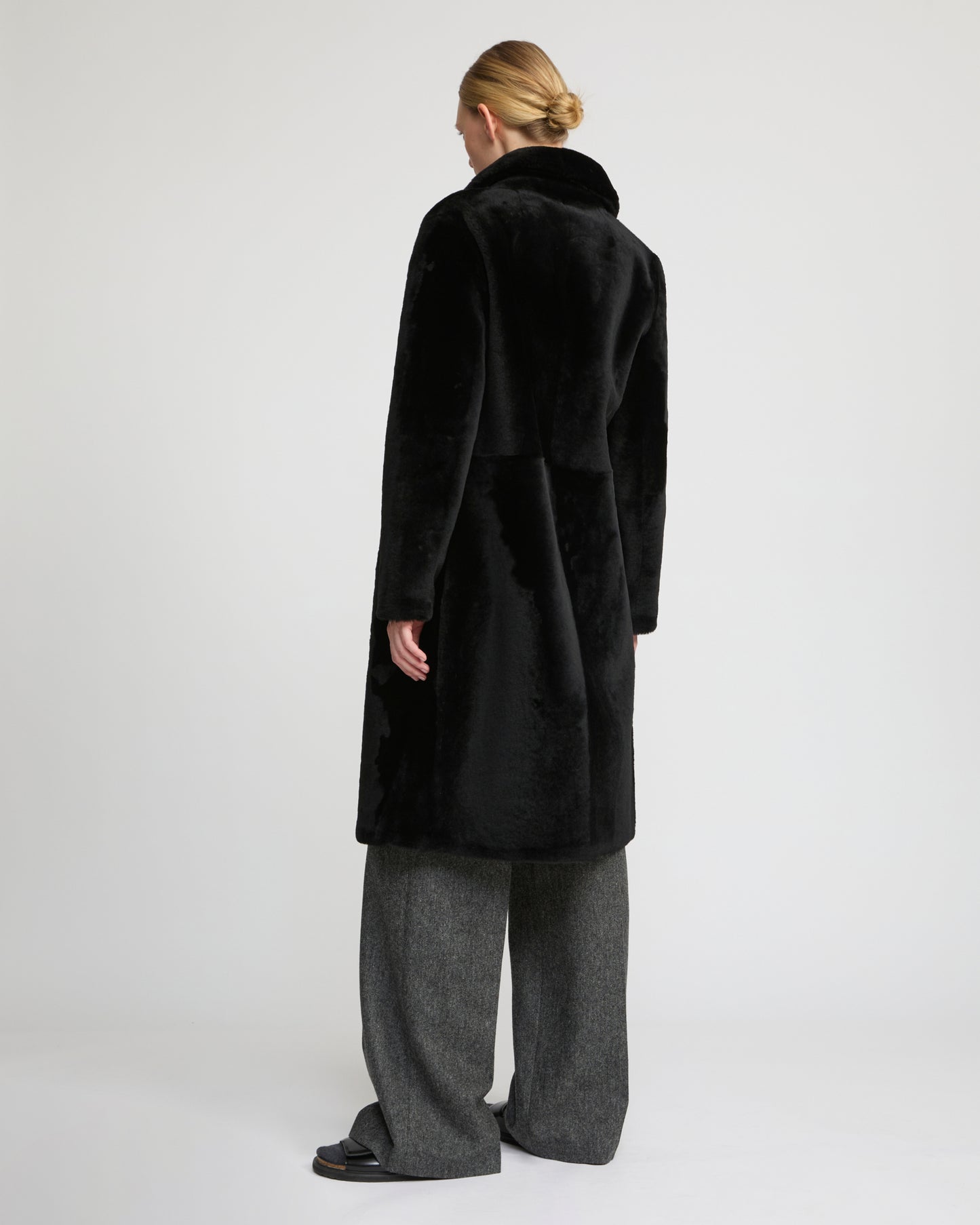 Reversible merino shearling coat