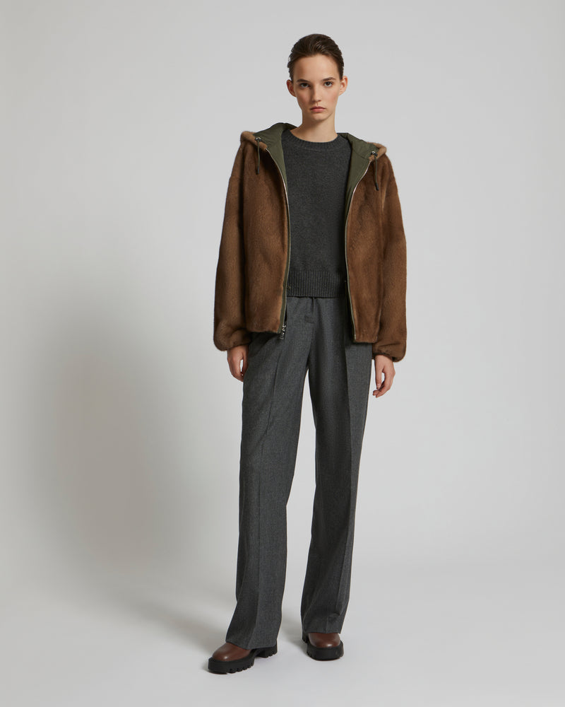 short reversible mink jacket - khaki - Yves Salomon