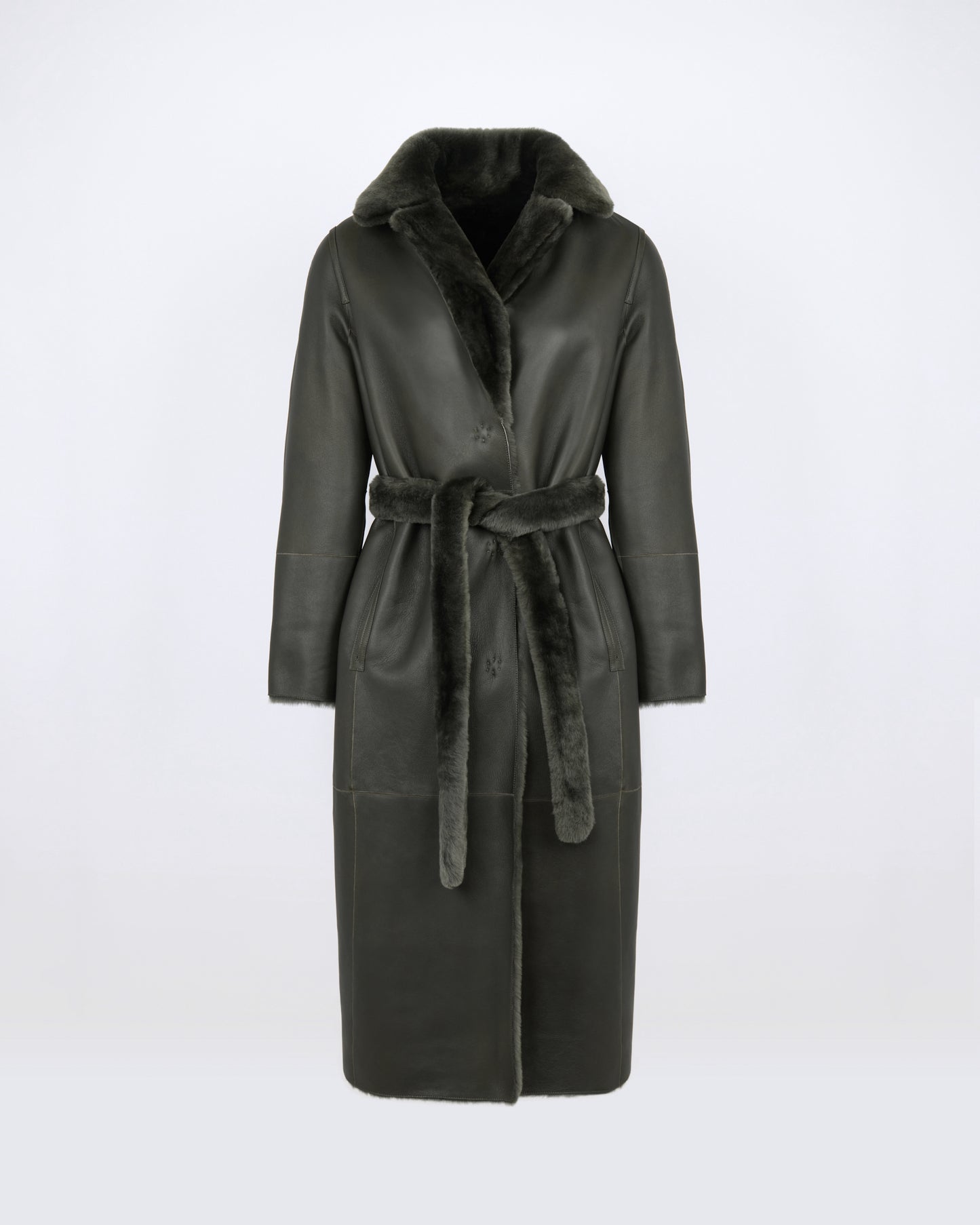 Reversible belted long shearling coat - Yves Salomon - New Fall/Winter Collection