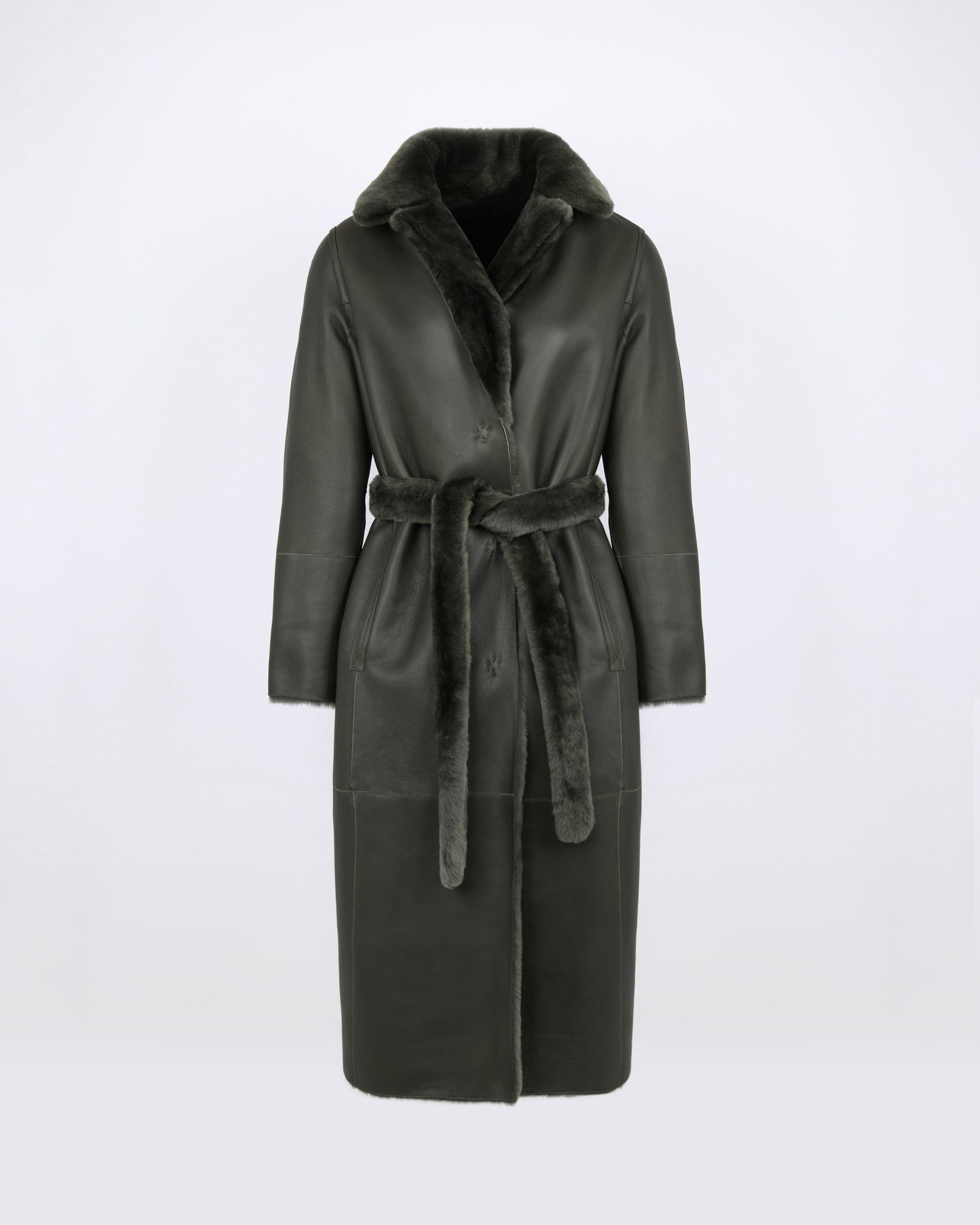 Reversible belted long shearling coat - Yves Salomon - New Fall/Winter Collection