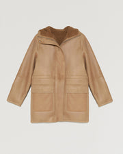 Lined suede coat with hood