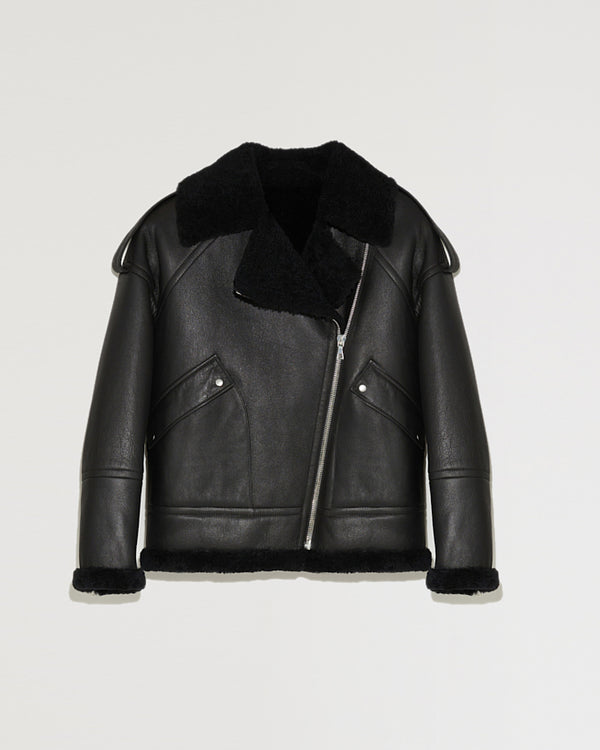 Biker jacket in buckled merino lambskin leather-Yves Salomon-Winter sale & boxing day