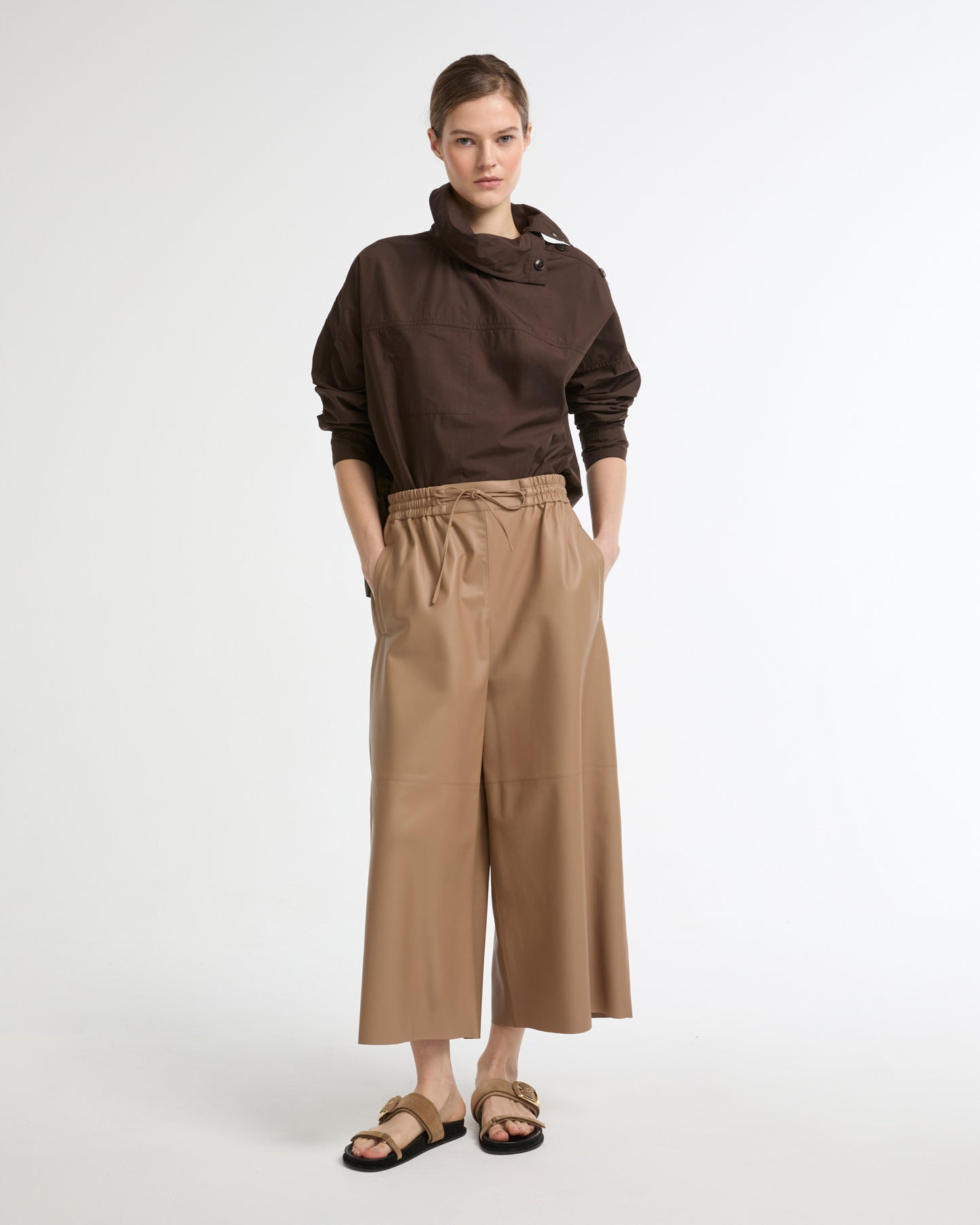 Poplin funnel neck blouse