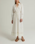 Flowing belted cotton dress with leather embroidery