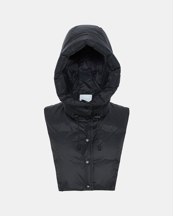 Padded hood bib in water-repellent technical fabric