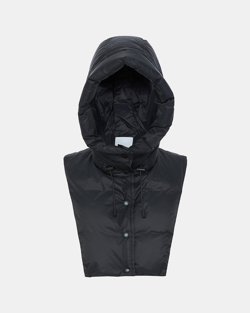 Padded hood bib in water-repellent technical fabric - black - Yves Salomon