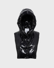 Padded hood bib in water-repellent technical fabric