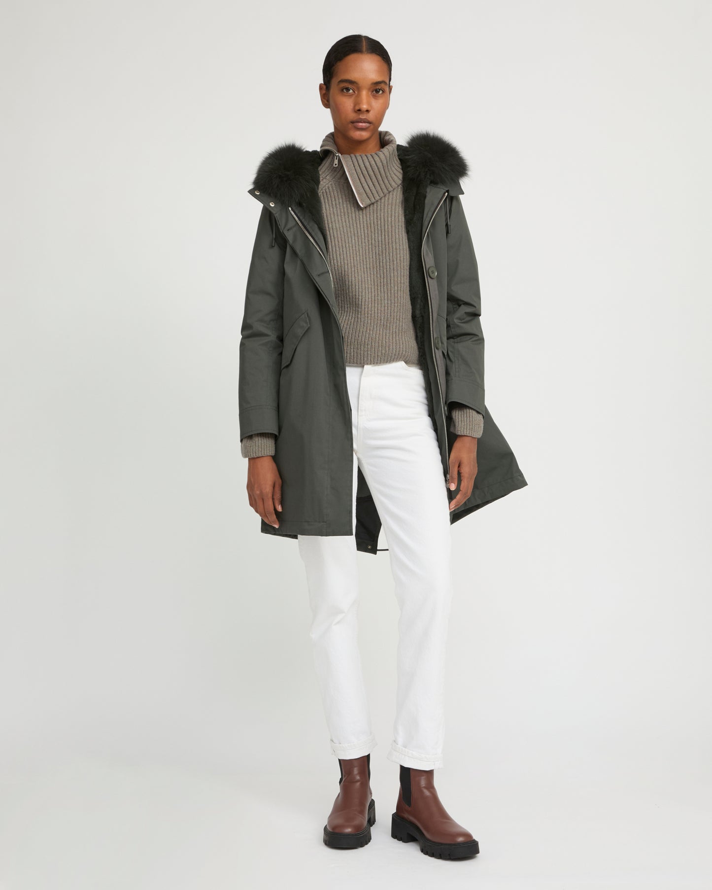 Long Iconic parka in waterproof cotton blend with fox and rabbit fur - Yves Salomon