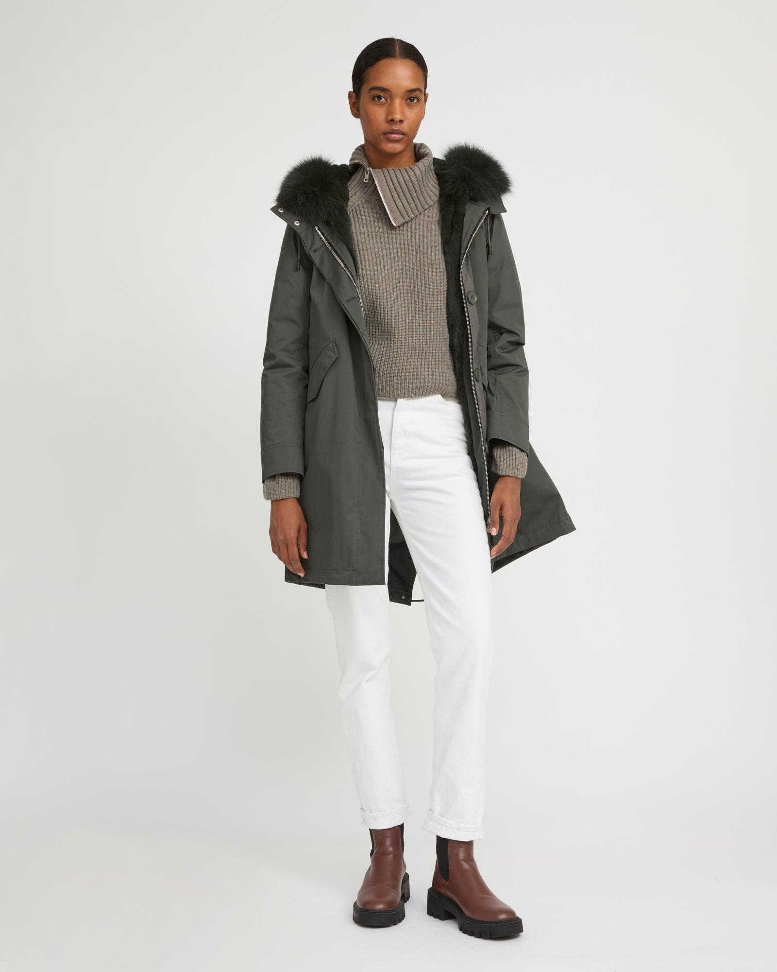 Long Iconic parka in waterproof cotton blend with fox and rabbit fur - Yves Salomon
