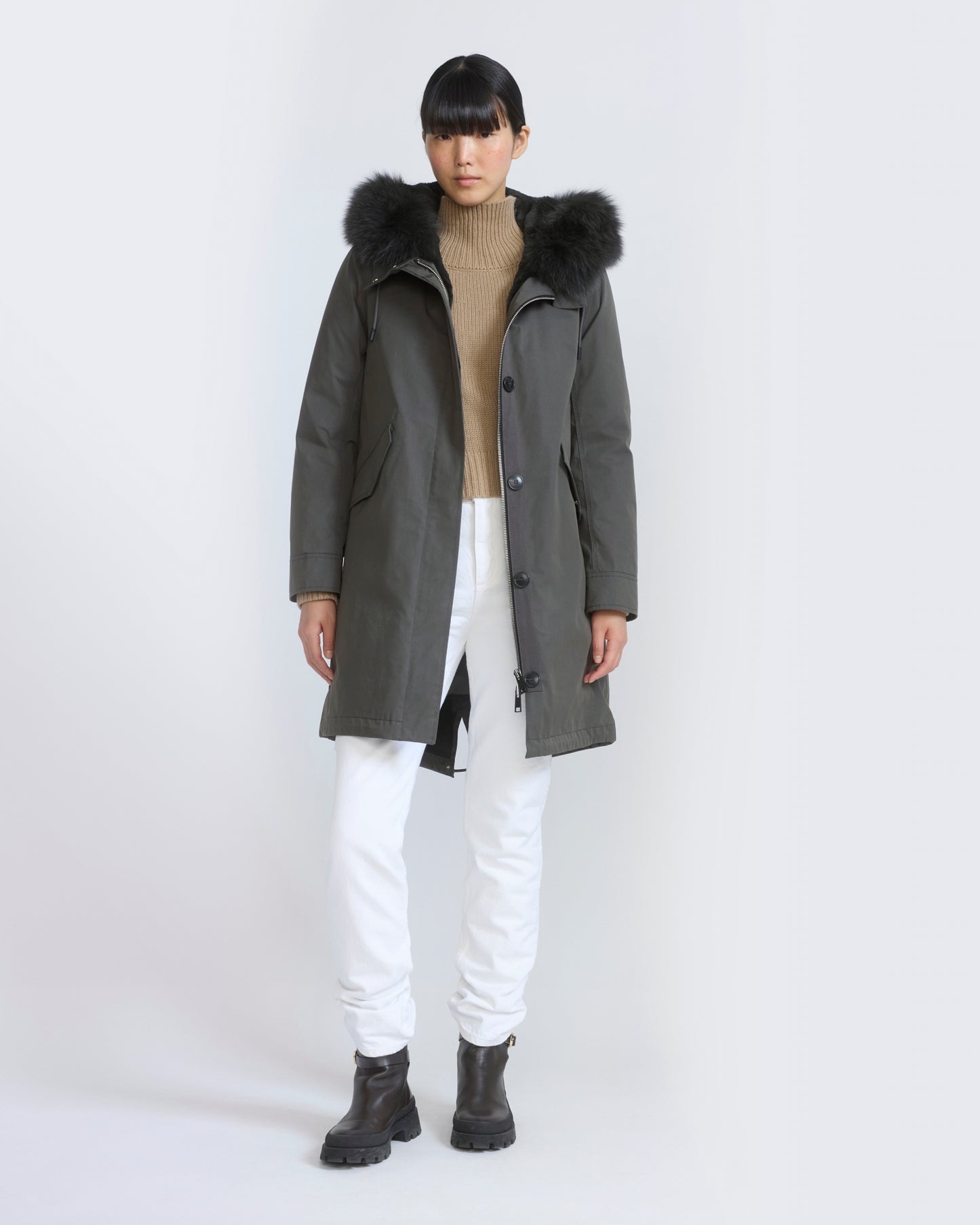 Long Iconic parka in waterproof cotton blend with fox and rabbit fur - Yves Salomon - New Fall/Winter Collection
