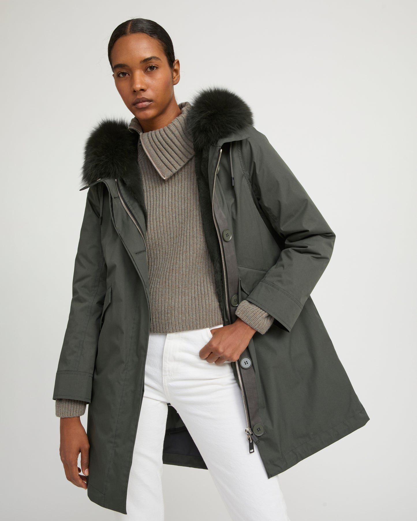Long Iconic parka in waterproof cotton blend with fox and rabbit fur - Yves Salomon