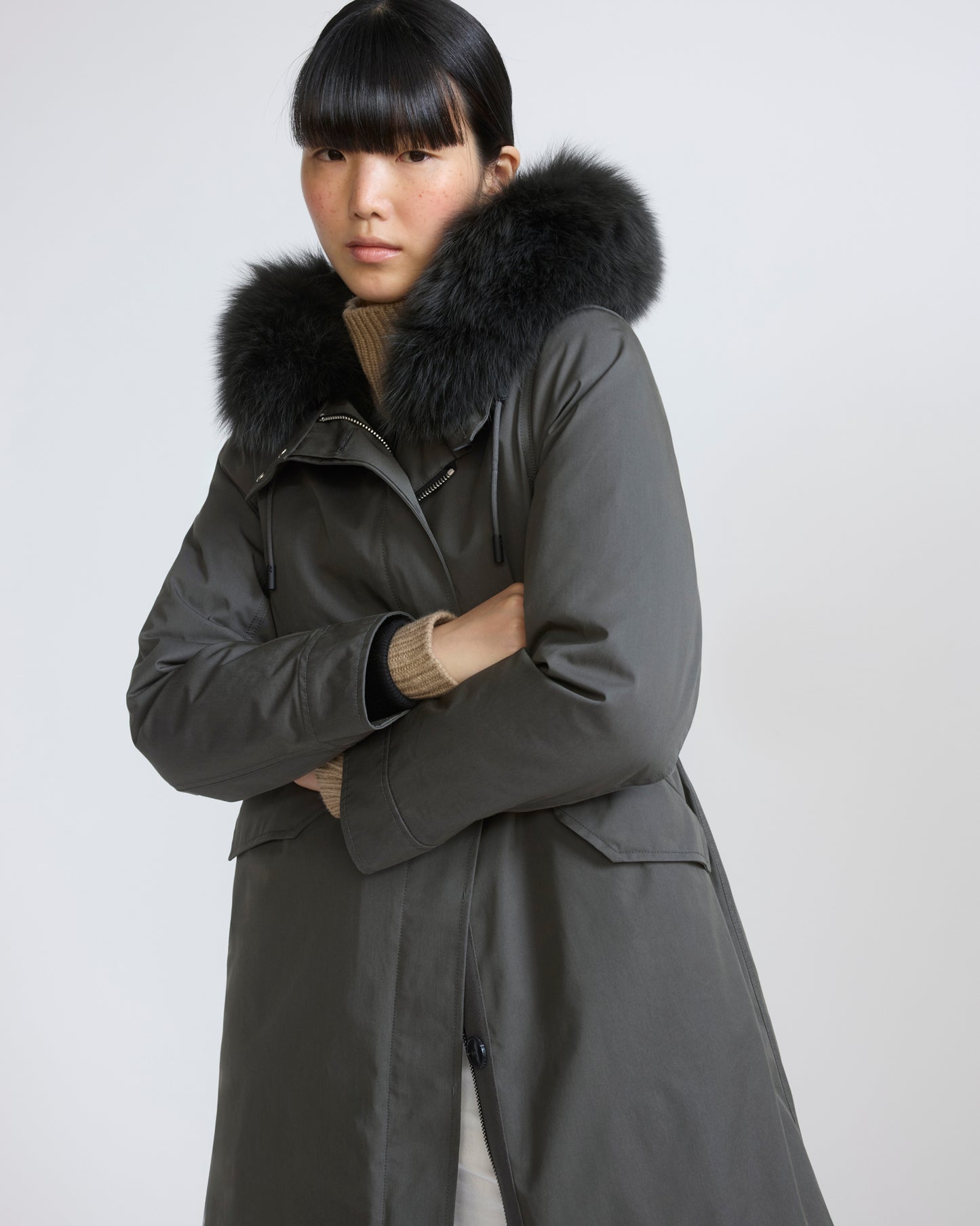 Long Iconic parka in waterproof cotton blend with fox and rabbit fur - Yves Salomon - New Fall/Winter Collection