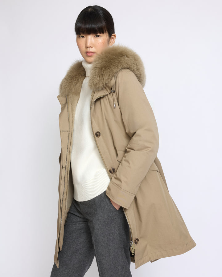 Long Iconic parka in waterproof cotton blend with fox and rabbit fur - Yves Salomon - New Fall/Winter Collection