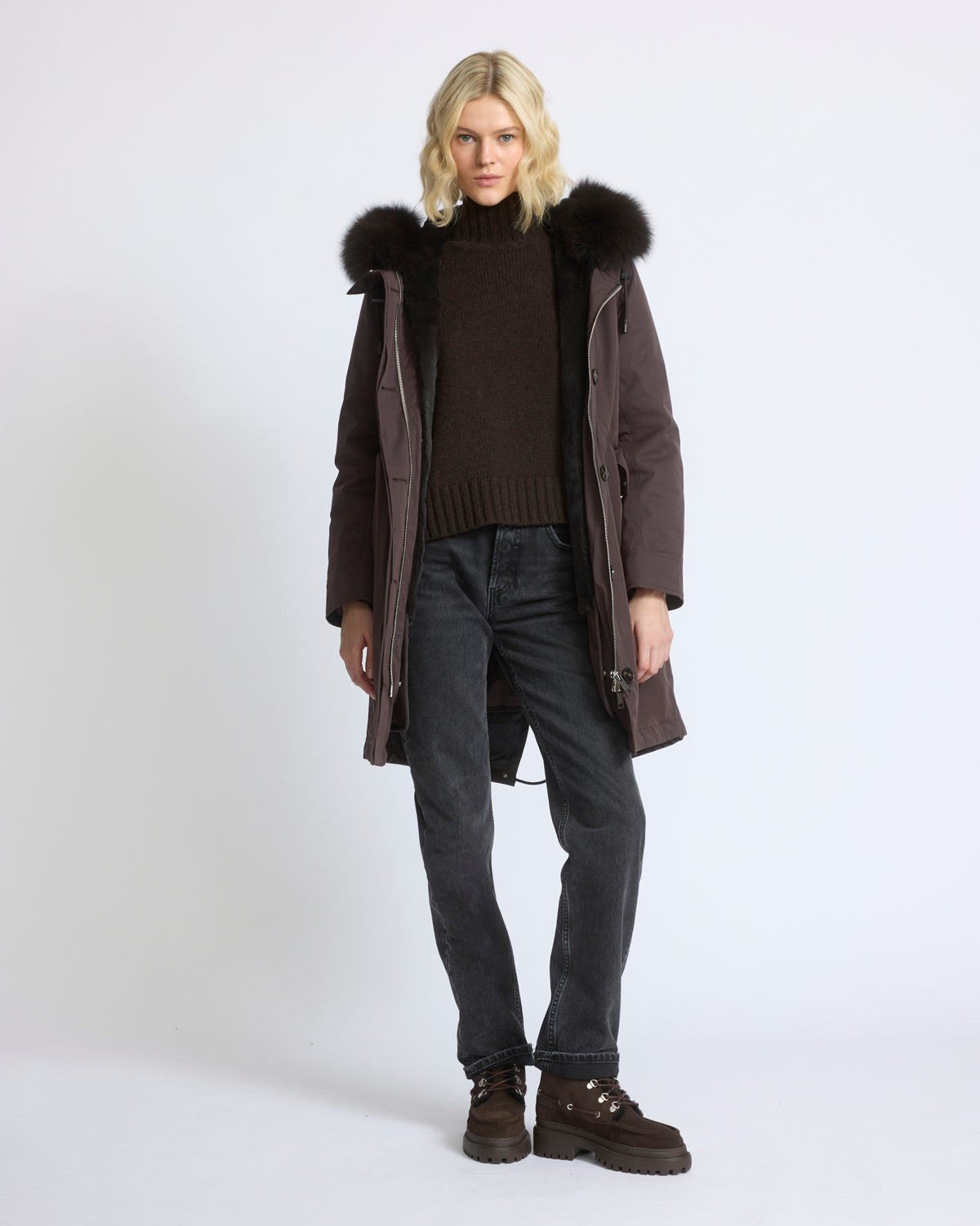 Long Iconic parka in waterproof cotton blend with fox and rabbit fur - Yves Salomon - New Fall/Winter Collection