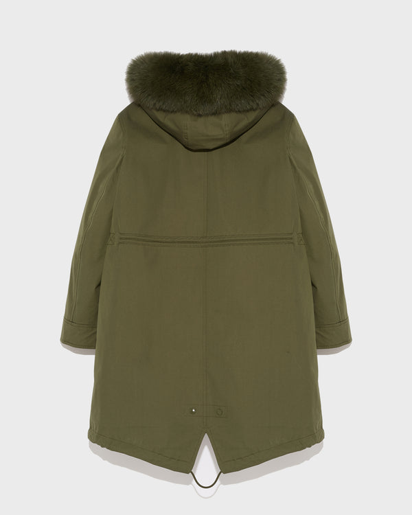 Long Iconic parka in waterproof cotton blend with fox and rabbit fur