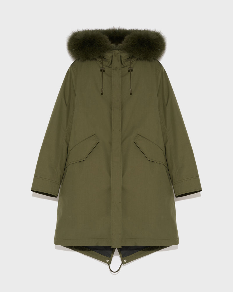 Regular parka in waterproof cotton blend with fox and rabbit fur