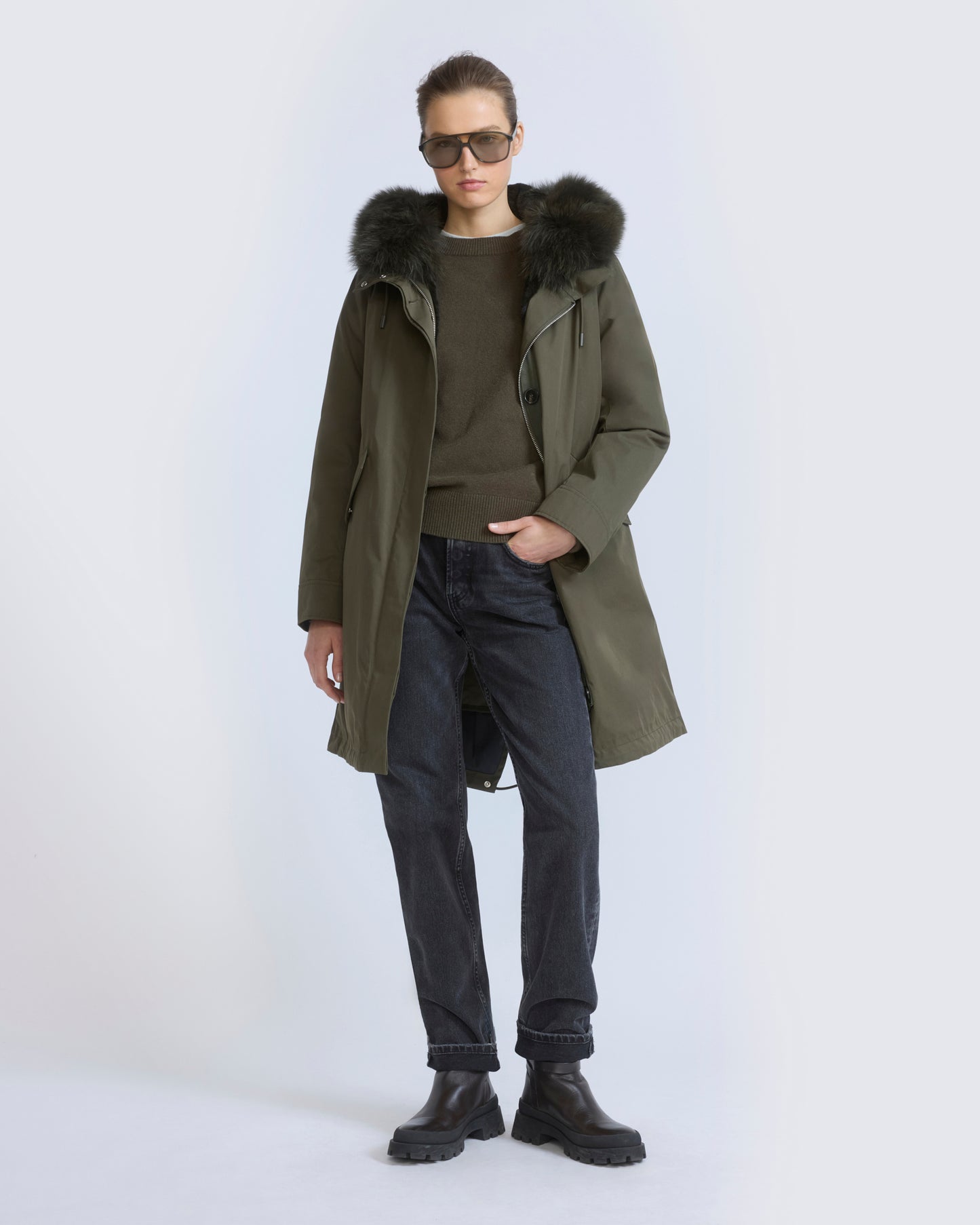 Long Iconic parka in waterproof cotton blend with fox and rabbit fur - Yves Salomon - New Fall/Winter Collection