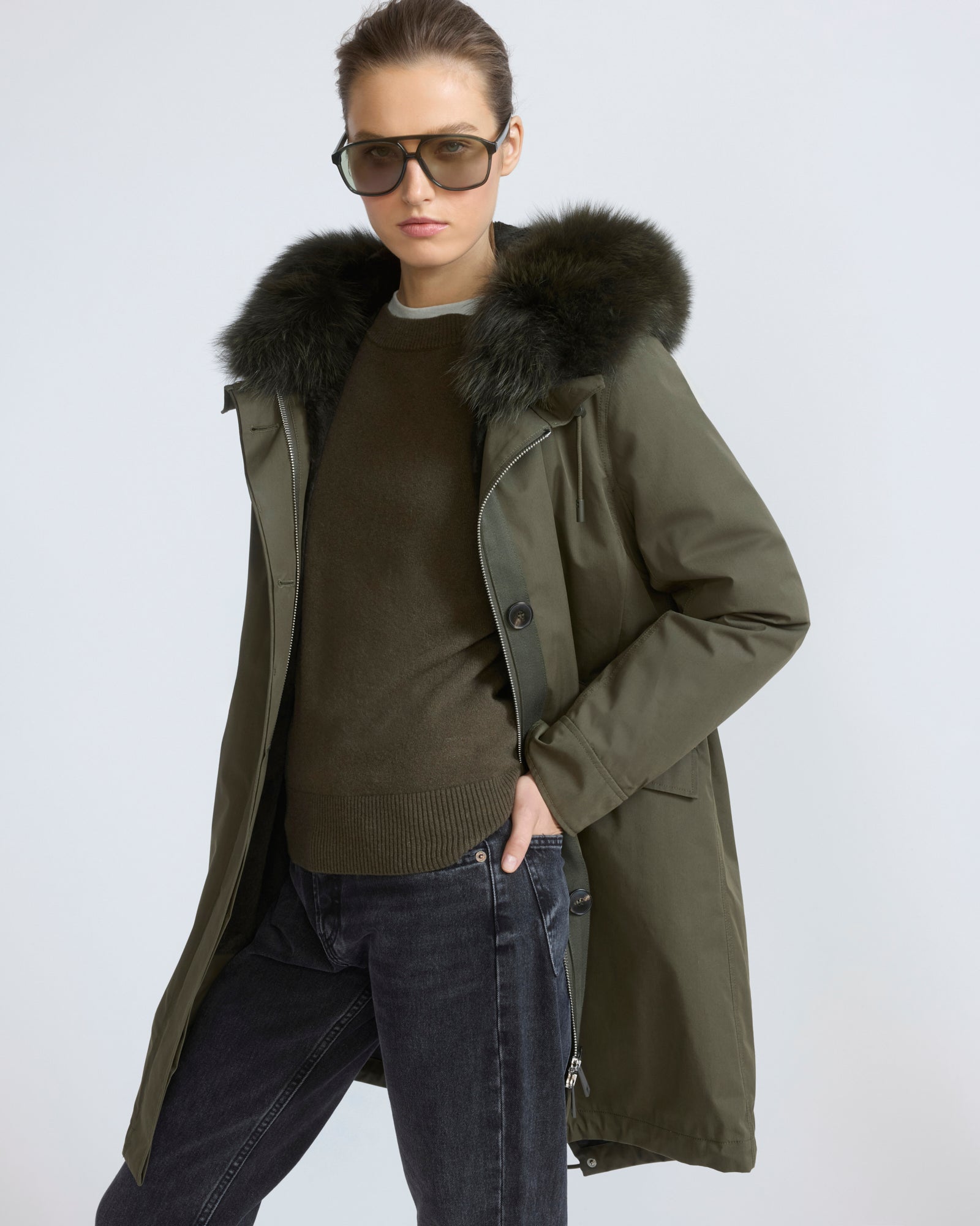 Long Iconic parka in waterproof cotton blend with fox and rabbit fur - Yves Salomon - New Fall/Winter Collection