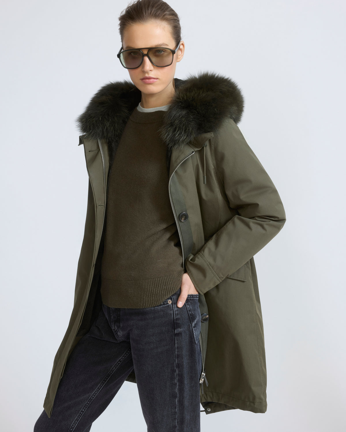 Long Iconic parka in waterproof cotton blend with fox and rabbit fur - Yves Salomon - New Fall/Winter Collection