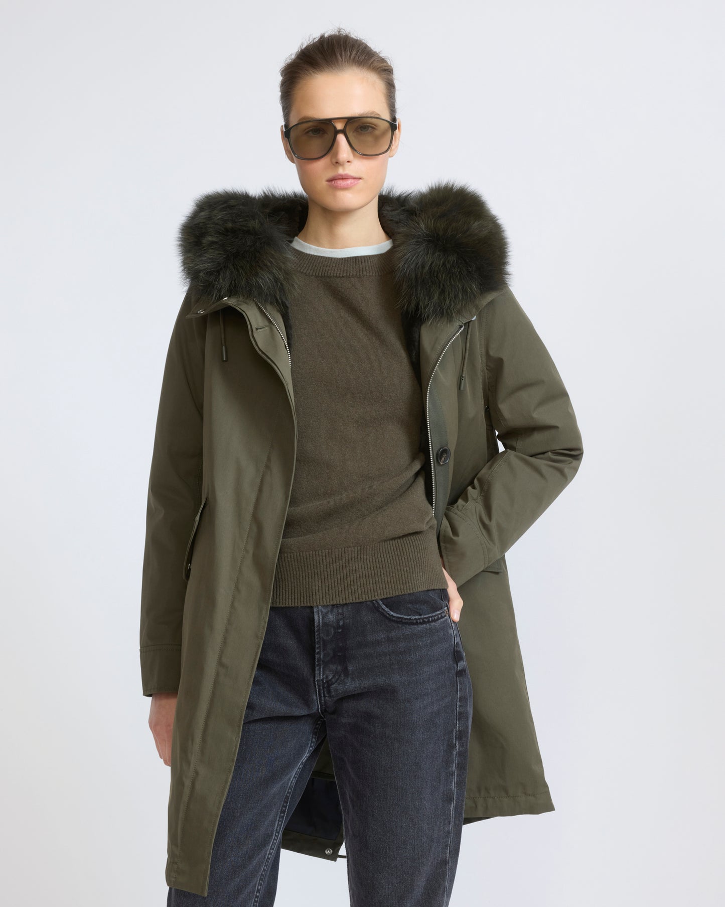 Long Iconic parka in waterproof cotton blend with fox and rabbit fur - Yves Salomon - New Fall/Winter Collection