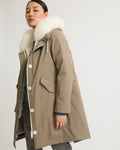 Regular parka in waterproof cotton blend with fox and rabbit fur