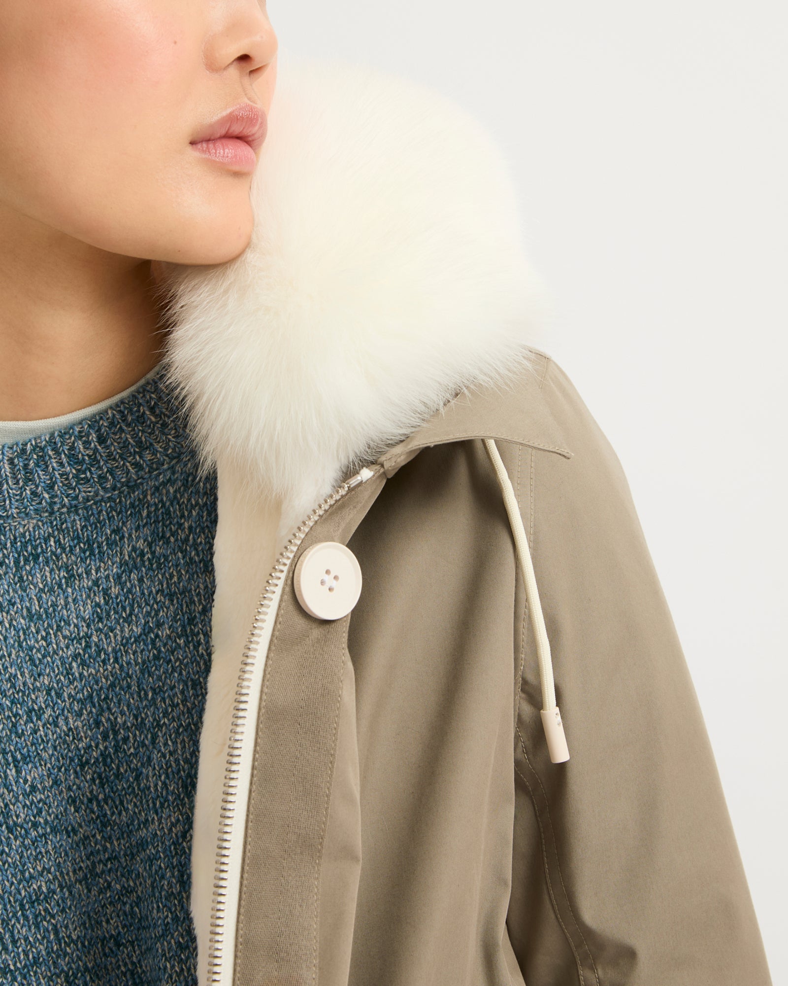 Regular parka in waterproof cotton blend with fox and rabbit