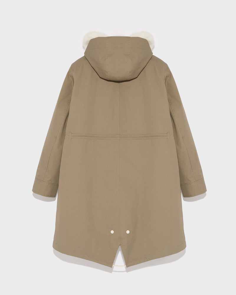 Regular parka in waterproof cotton blend with fox and rabbit fur - light beige - Yves Salomon