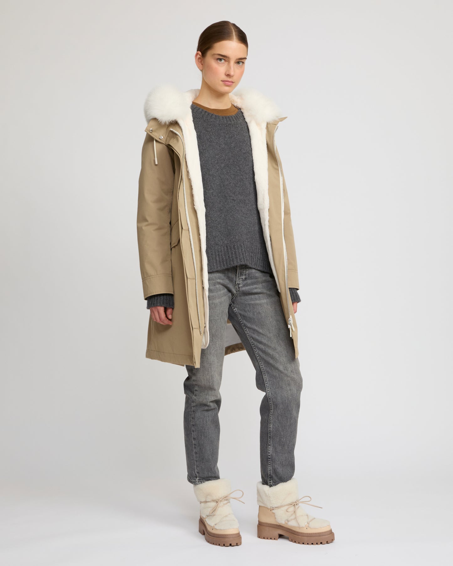 Long Iconic parka in waterproof cotton blend with fox and rabbit fur - Yves Salomon