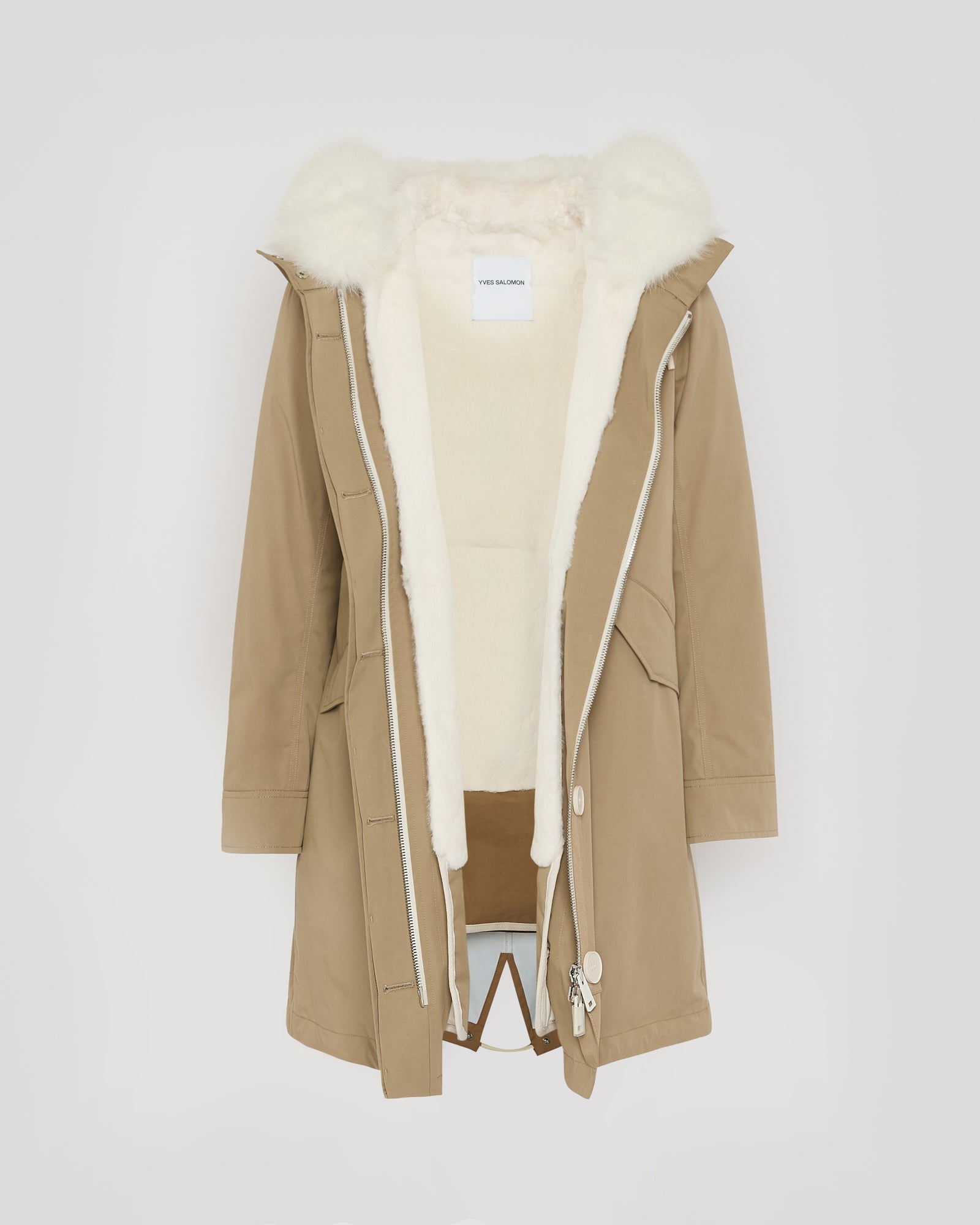 Long Iconic parka in waterproof cotton blend with fox and rabbit fur - Yves Salomon