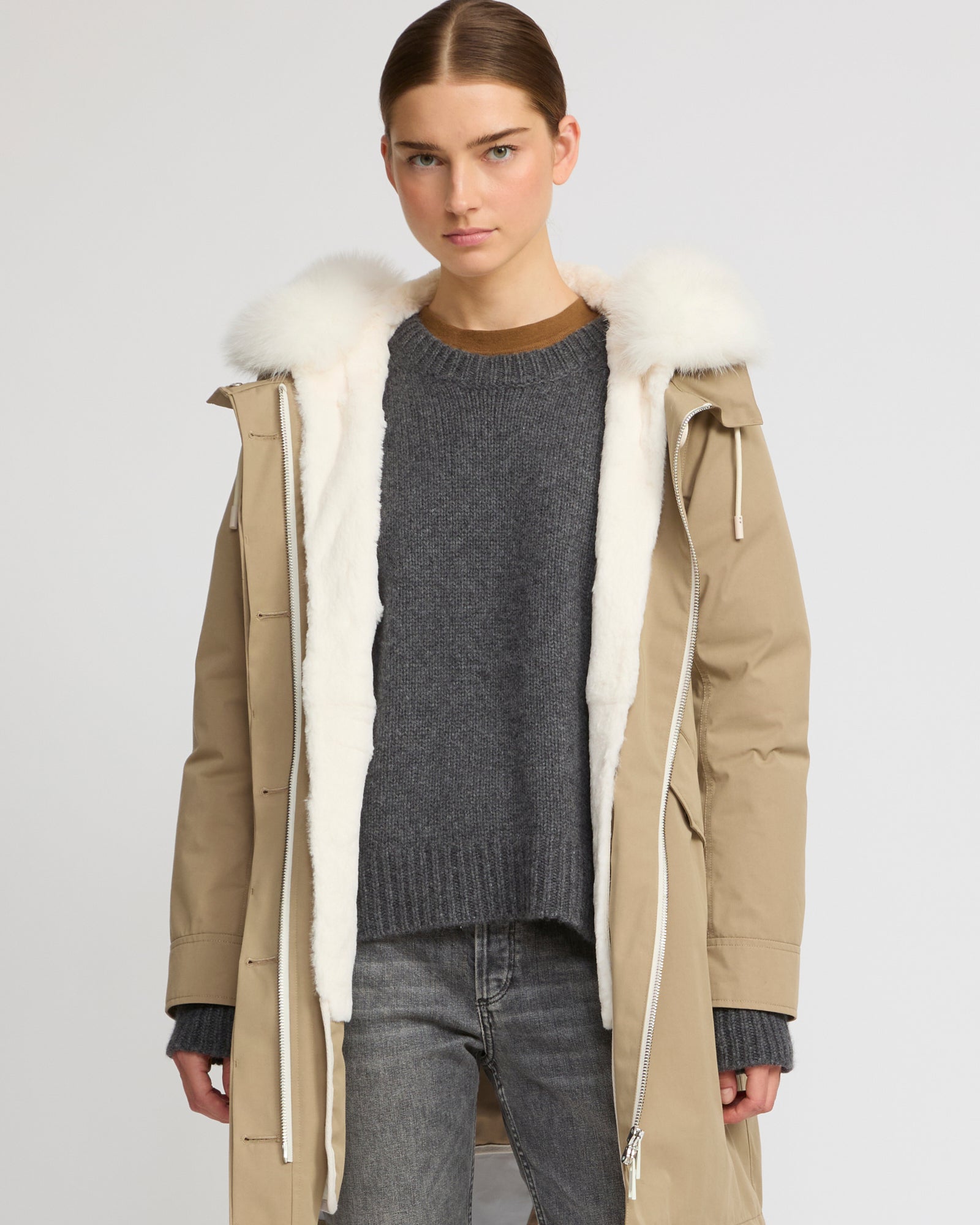 Long Iconic parka in waterproof cotton blend with fox and rabbit fur - Yves Salomon