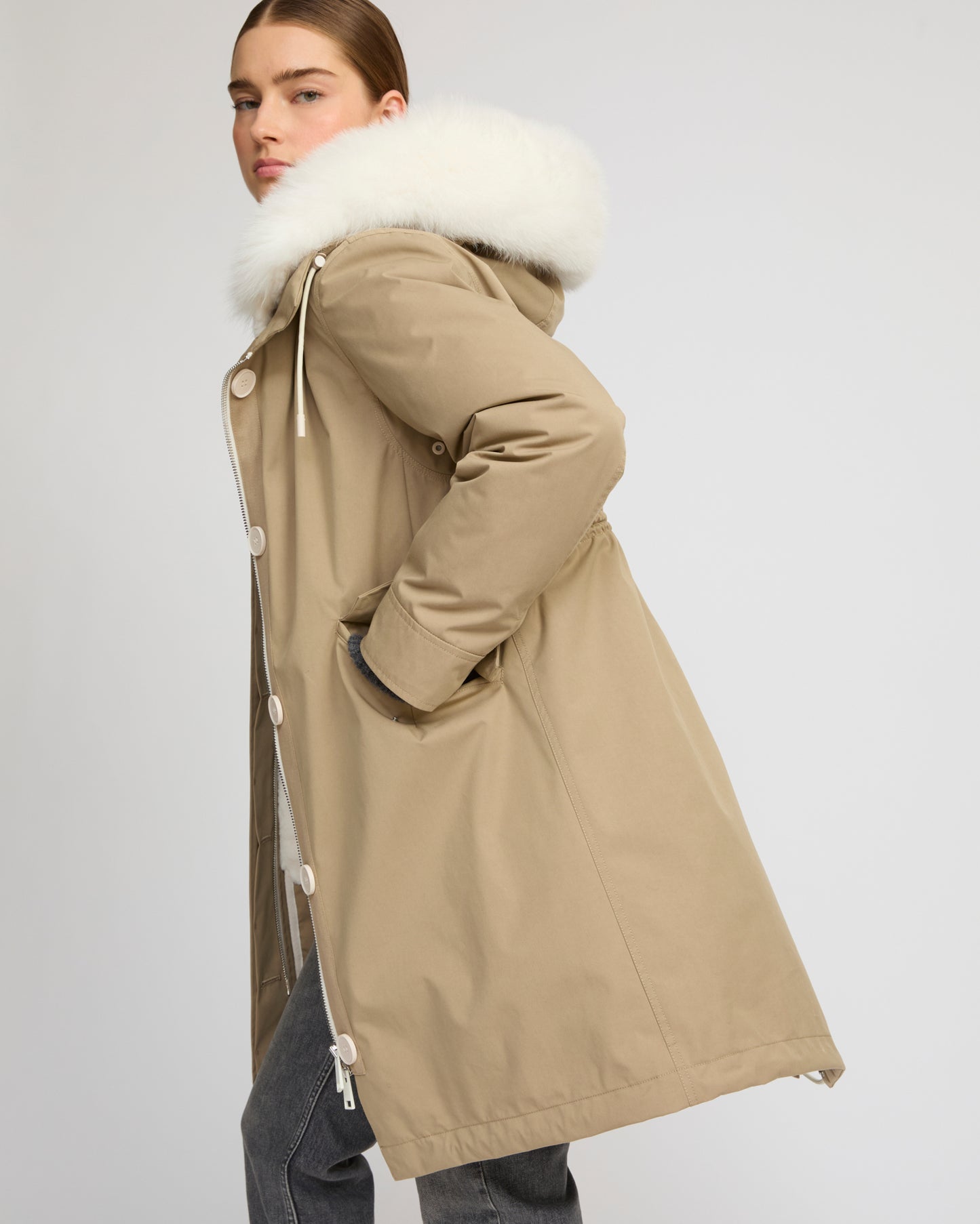 Long Iconic parka in waterproof cotton blend with fox and rabbit fur - Yves Salomon