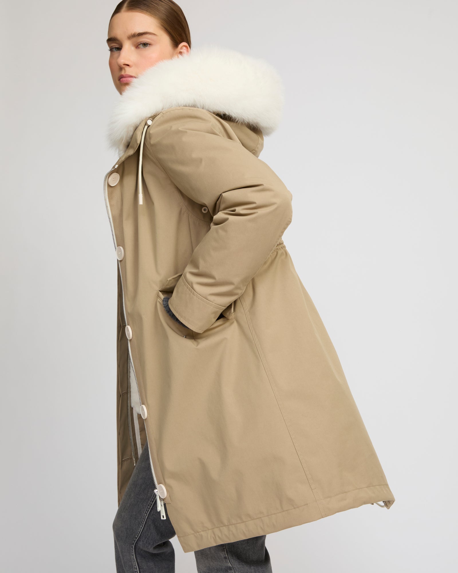 Long Iconic parka in waterproof cotton blend with fox and rabbit fur - Yves Salomon