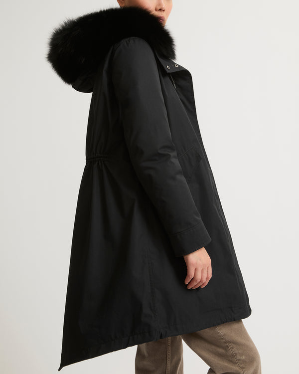 Long Iconic parka in waterproof cotton blend with fox and rabbit fur