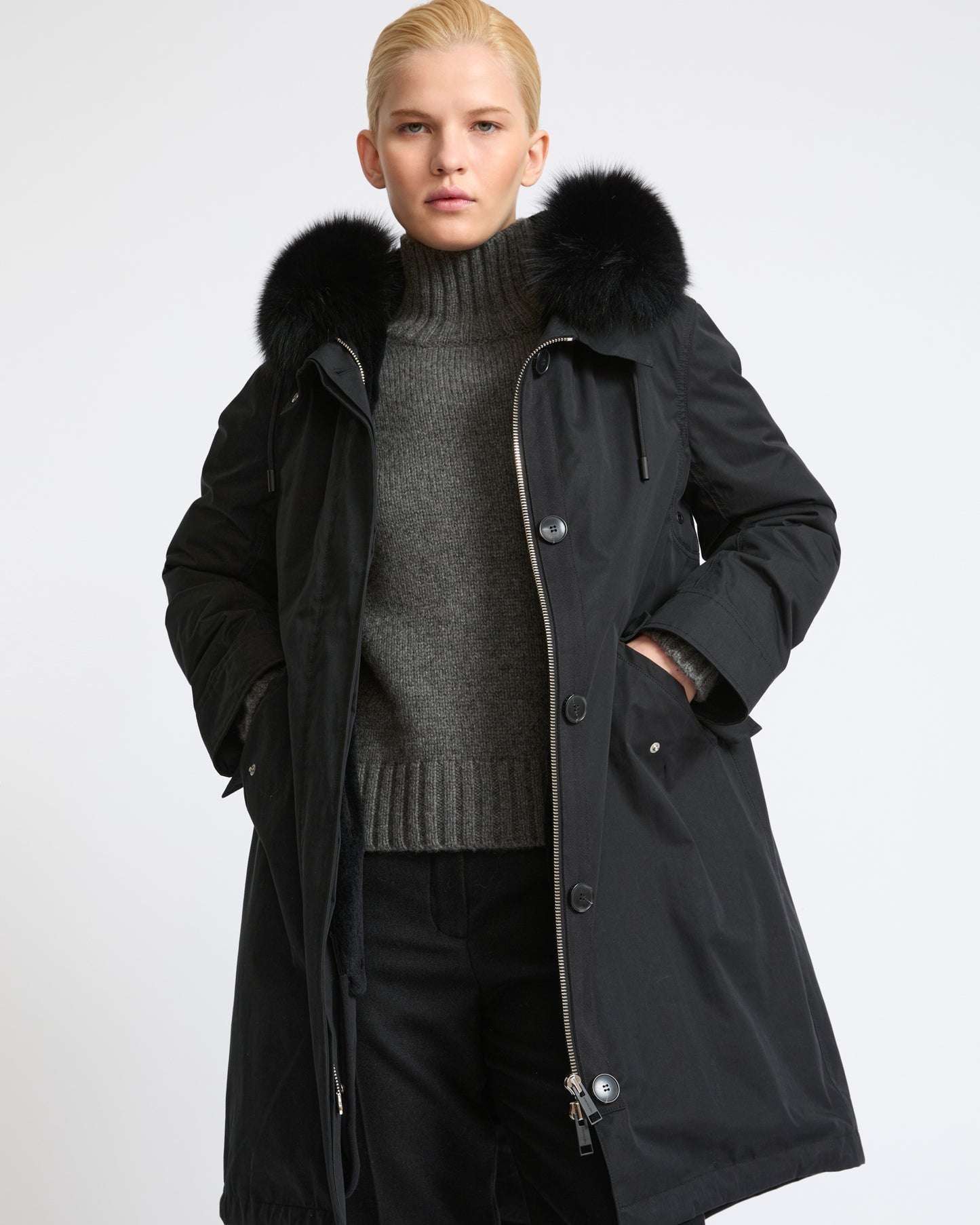 Long Iconic parka in waterproof cotton blend with fox and rabbit fur - Yves Salomon - New Fall Winter Collection