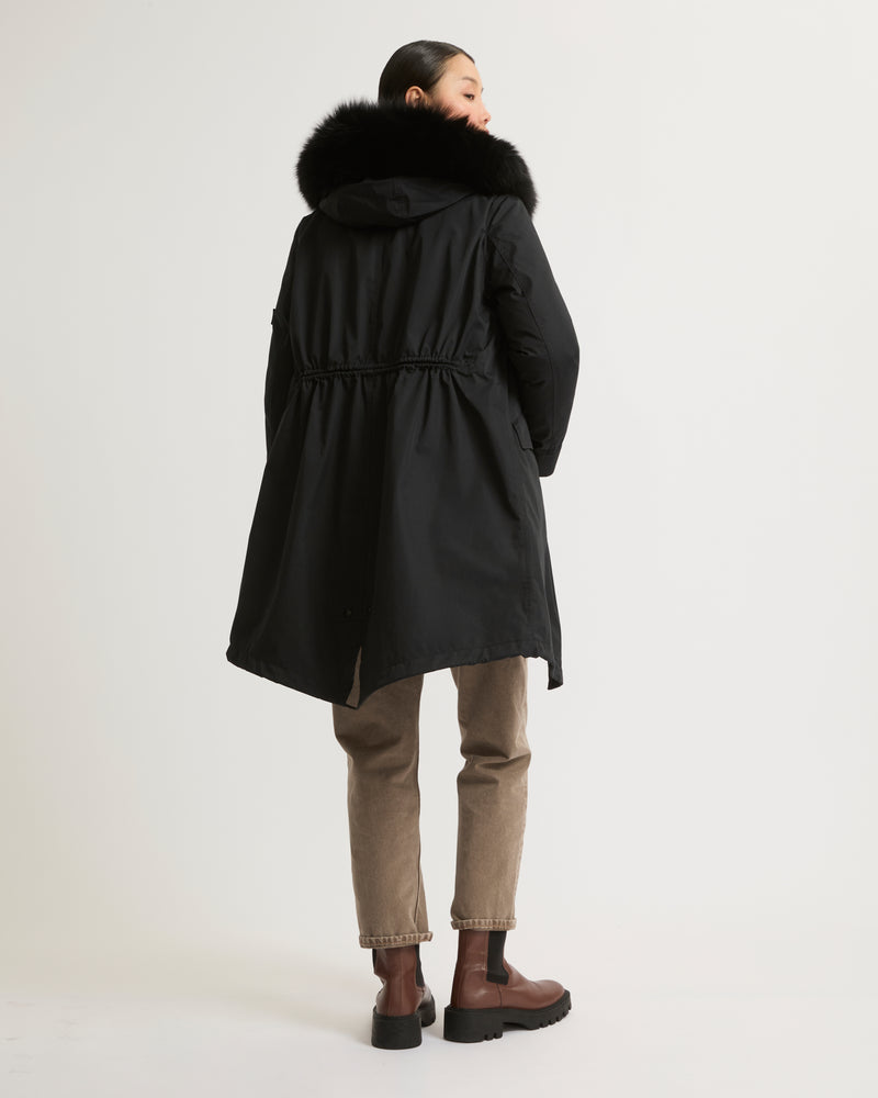 Regular parka in waterproof cotton blend with fox and rabbit fur