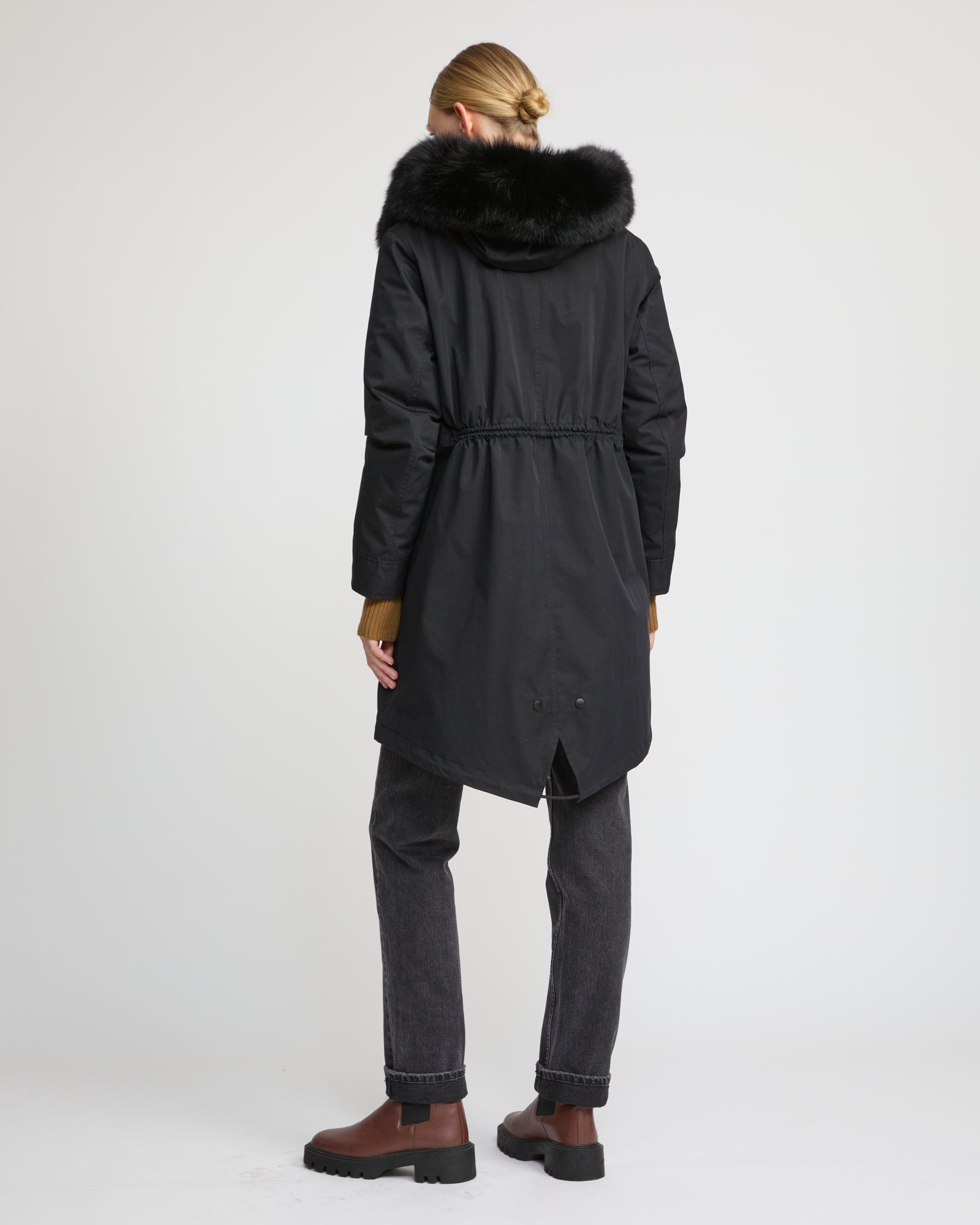 Long Iconic parka in waterproof cotton blend with fox and rabbit