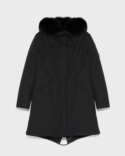 Regular parka in waterproof cotton blend with fox and rabbit fur