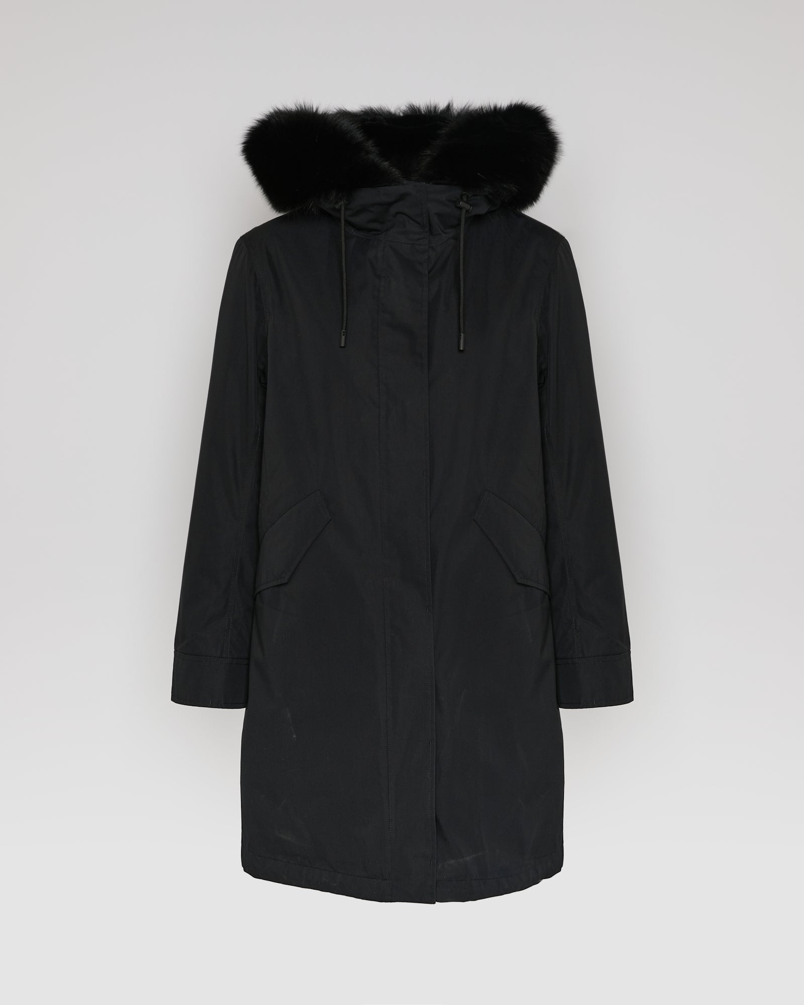 Long Iconic parka in waterproof cotton blend with fox and rabbit