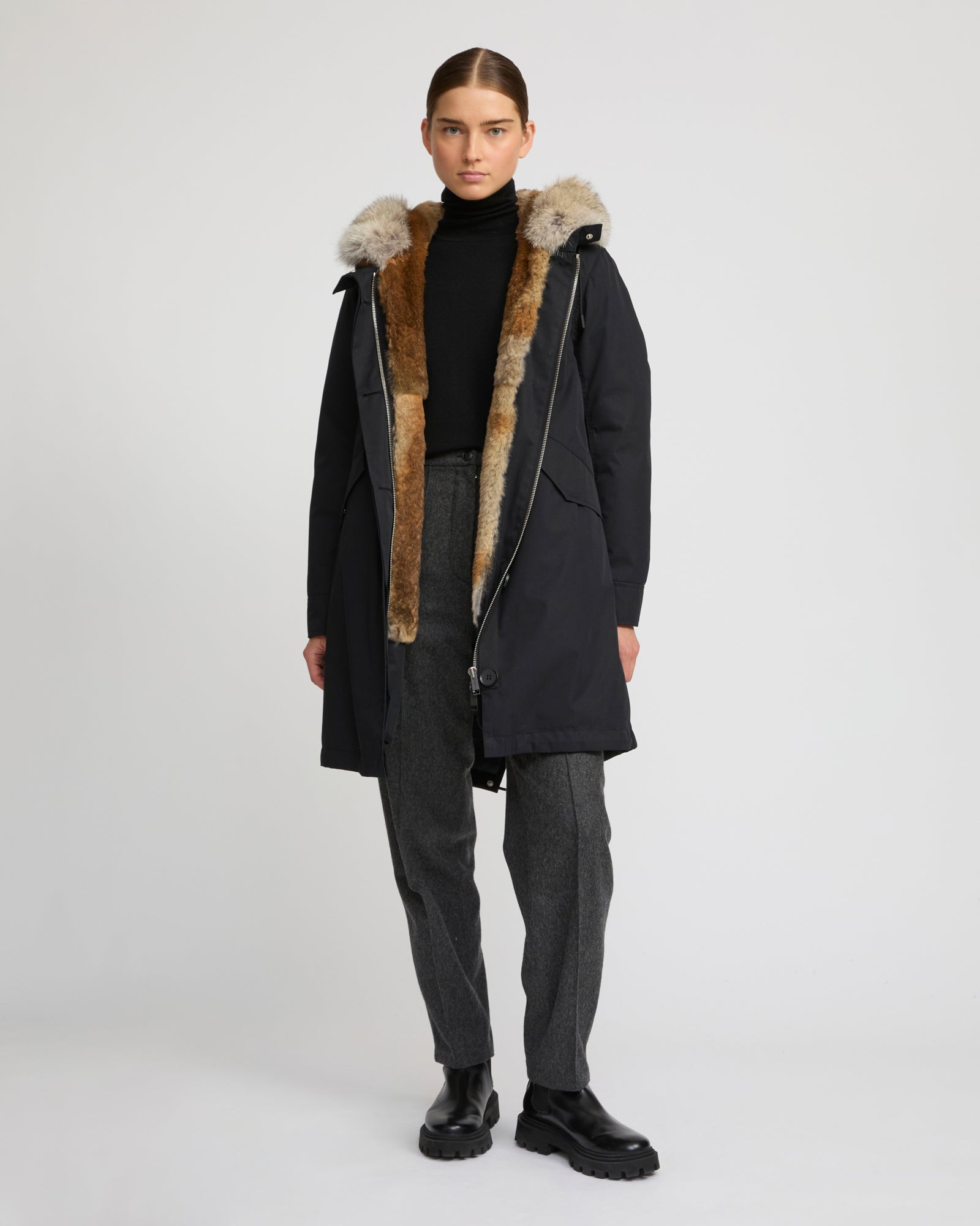 Regular parka in cotton blend and Rabbit fur - Yves Salomon