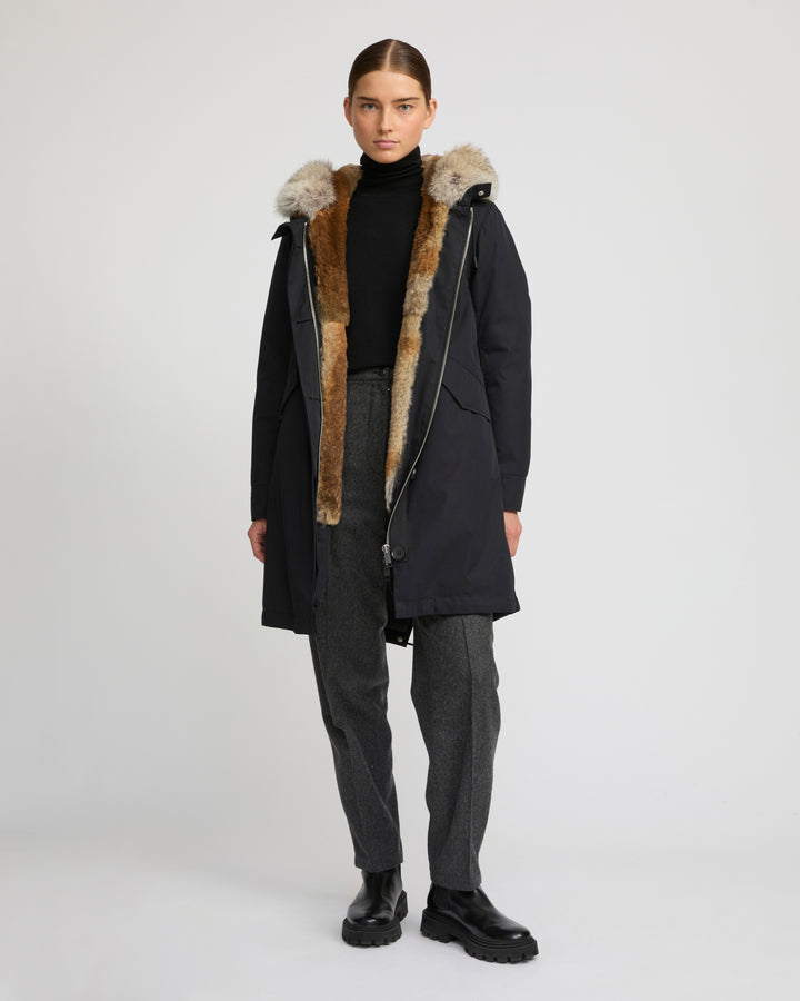 Regular parka in cotton blend and Rabbit fur