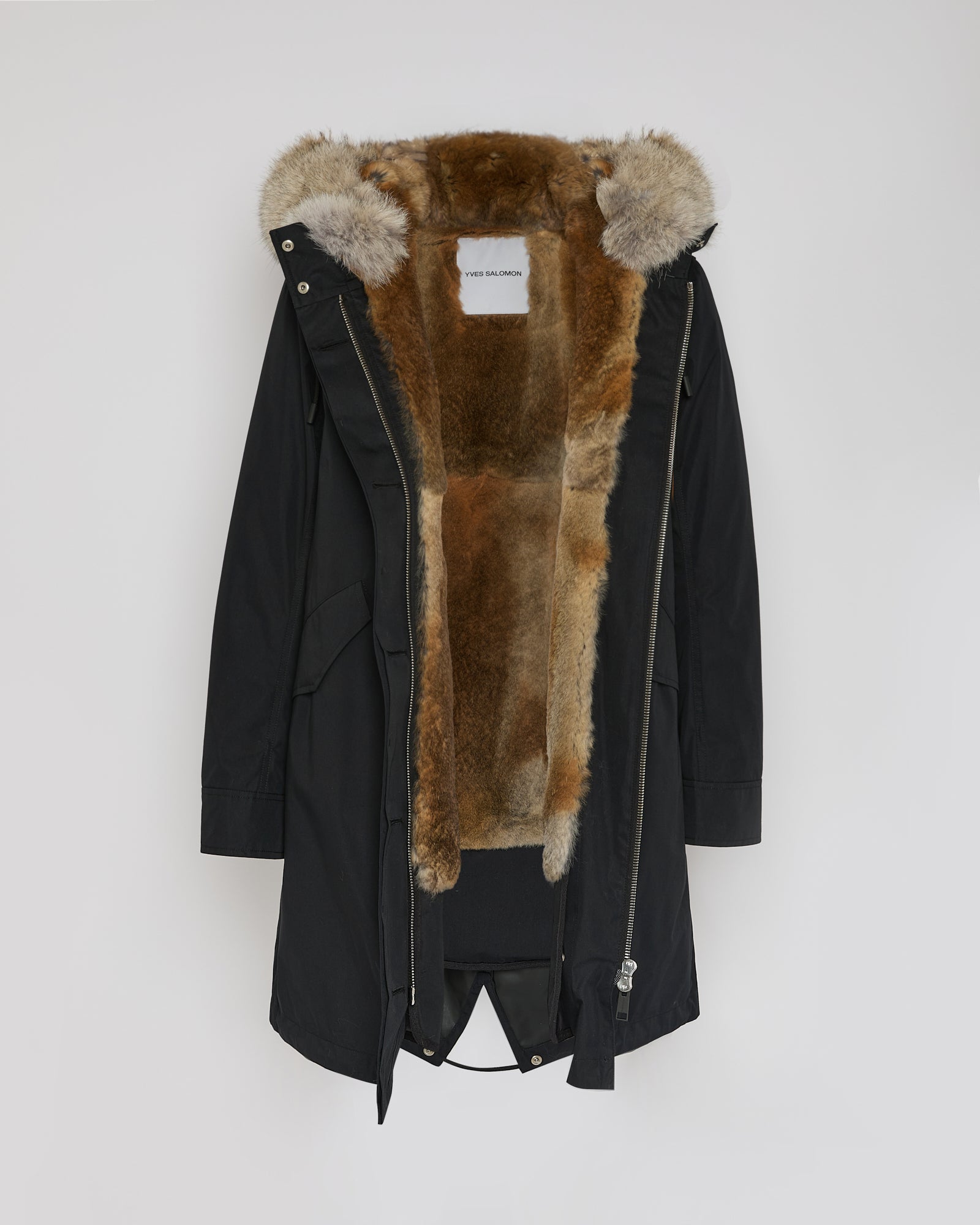 YVES SALOMON モッズコート　リアルファー Regular parka in cotton blend and fur - black - Yves Salomon