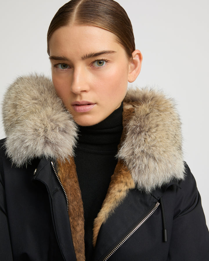 Regular parka in cotton blend and Rabbit fur