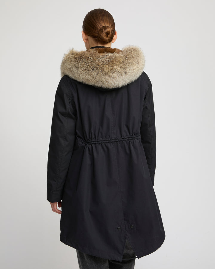 Regular parka in cotton blend and Rabbit fur