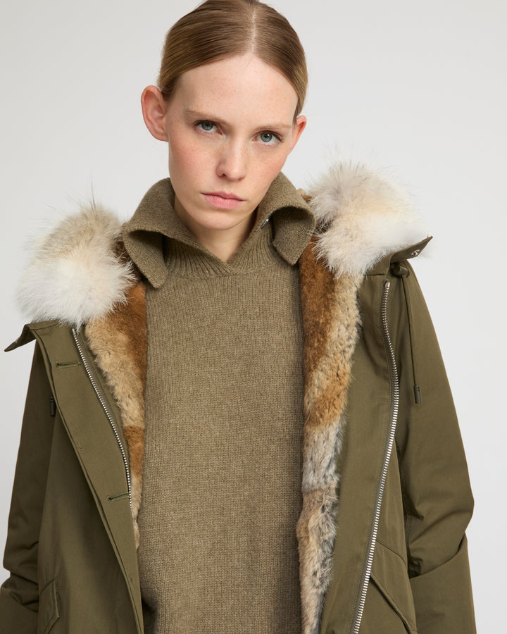 Regular parka in cotton blend and Rabbit fur