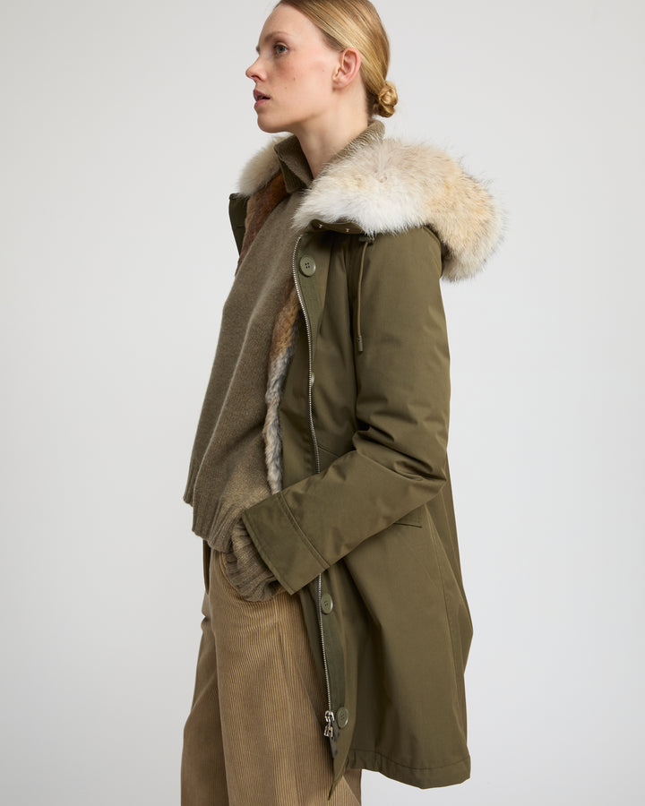 Regular parka in cotton blend and Rabbit fur