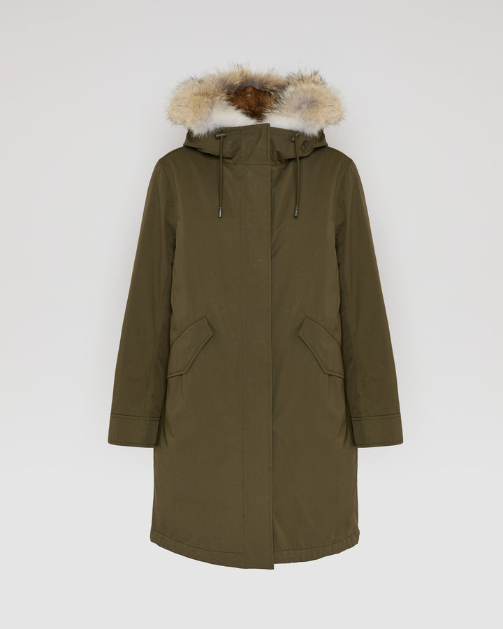 Regular parka in cotton blend and fur