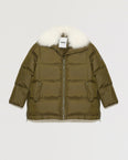 "A" line down jacket with lambskin collar in vaporous wool