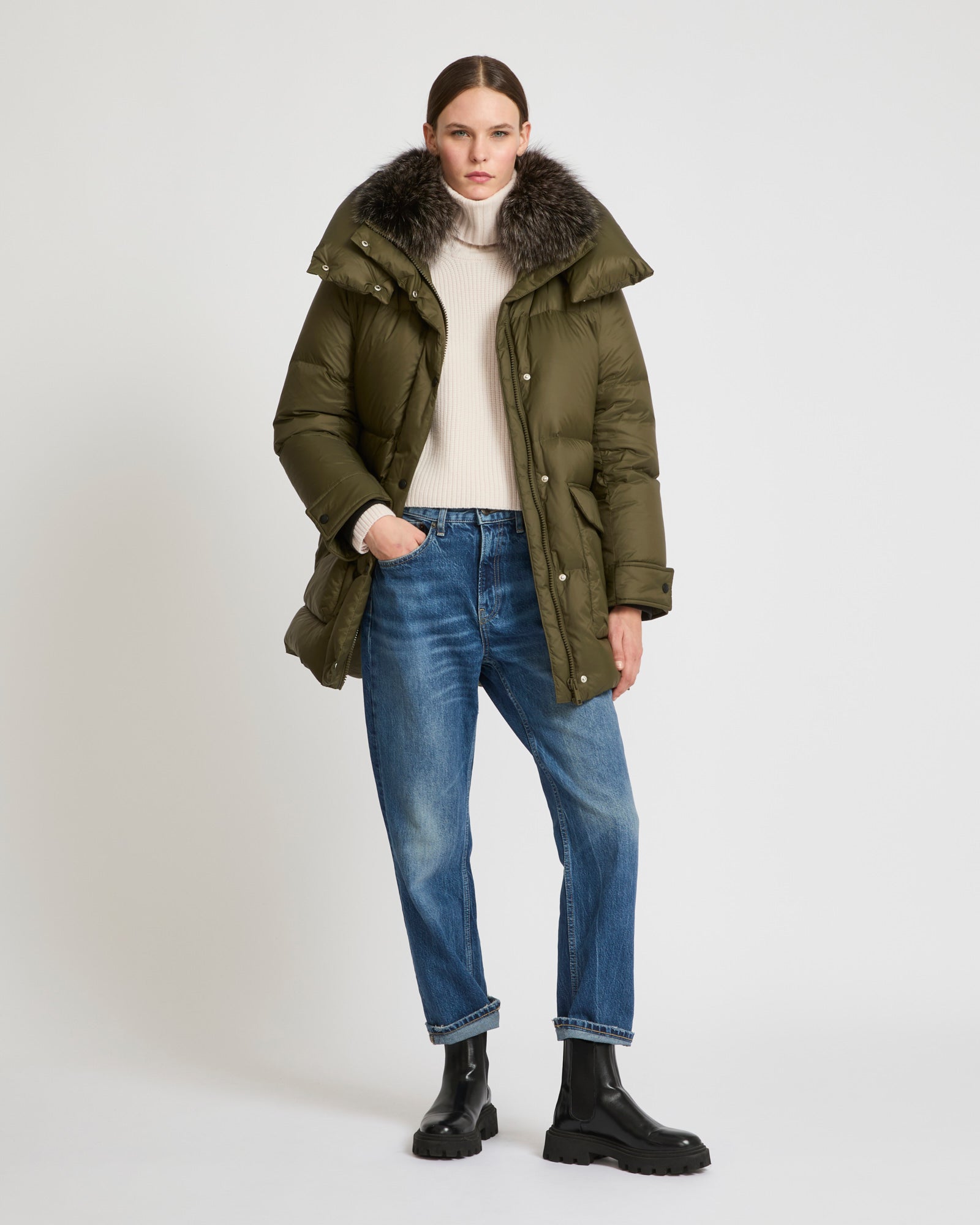 Khaki green puffer coat on sale