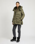 3/4 down jacket in water-repellent technical fabric with fox fur collar trim